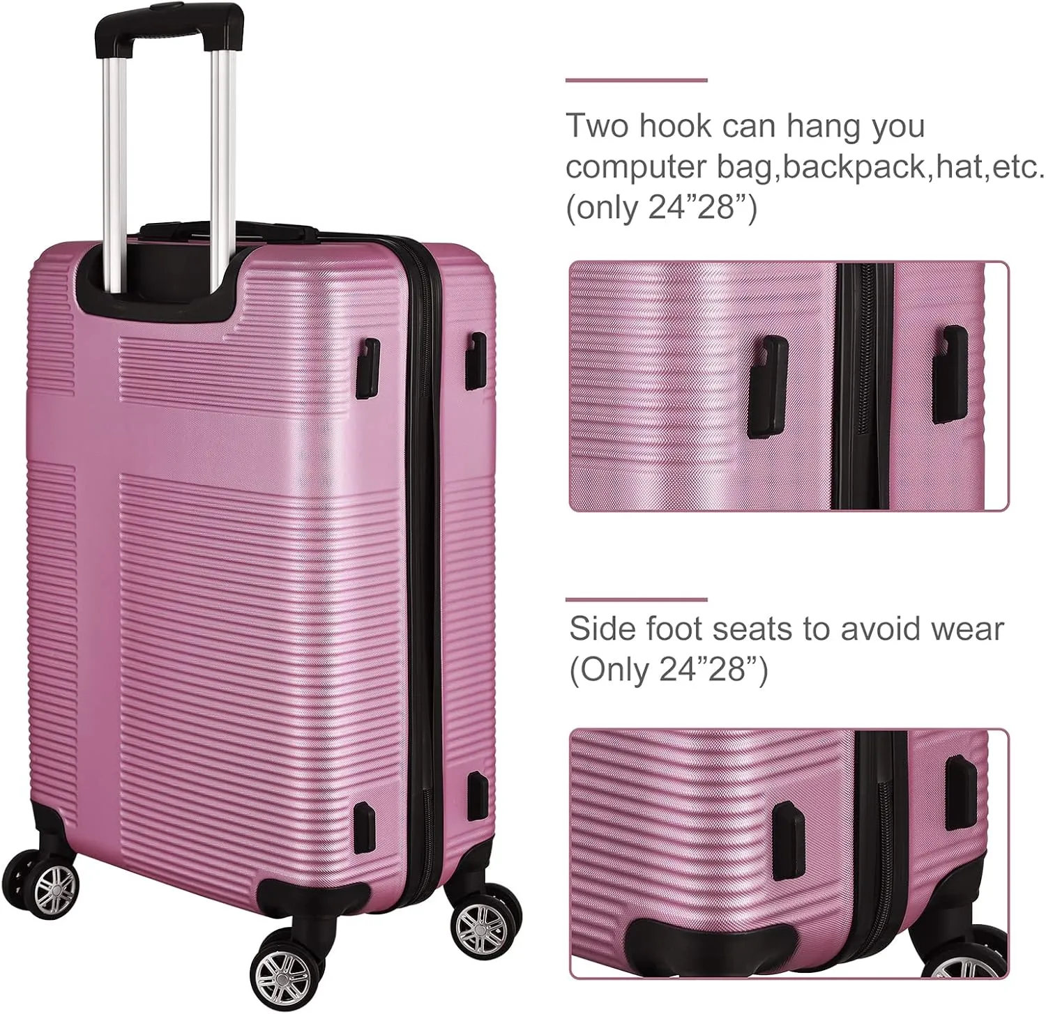 3-Piece Luggage Set, 20" 24" 28" Hard Shell Suitcases with 360 Spinner Wheels, TSA Lock, Durable Scratch-Resistant ABS Travel Luggage (Pink, 3 pcs)