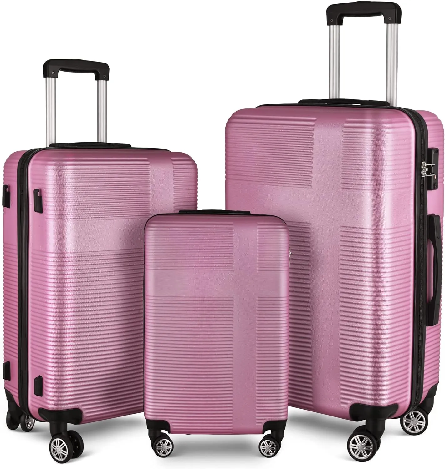 3-Piece Luggage Set, 20" 24" 28" Hard Shell Suitcases with 360 Spinner Wheels, TSA Lock, Durable Scratch-Resistant ABS Travel Luggage (Pink, 3 pcs)
