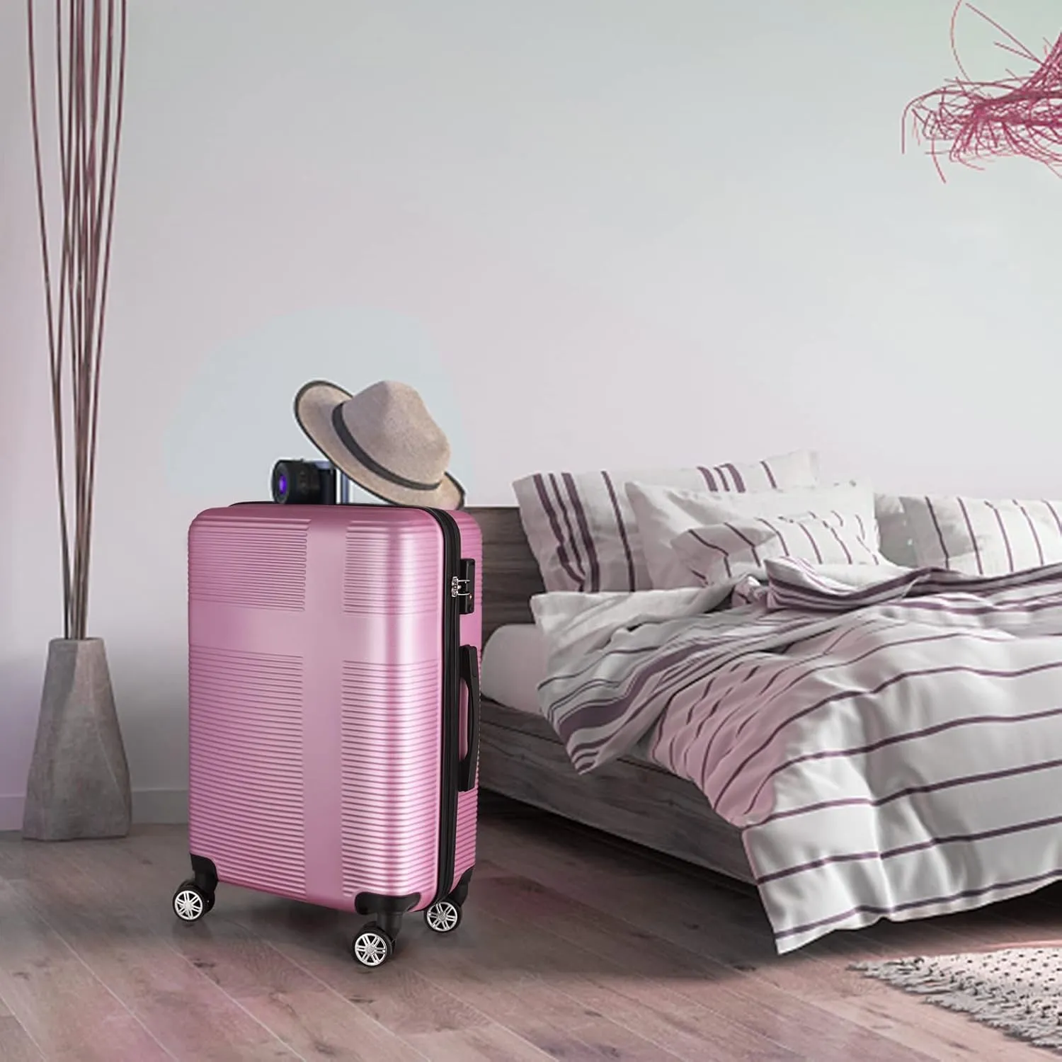3-Piece Luggage Set, 20" 24" 28" Hard Shell Suitcases with 360 Spinner Wheels, TSA Lock, Durable Scratch-Resistant ABS Travel Luggage (Pink, 3 pcs)