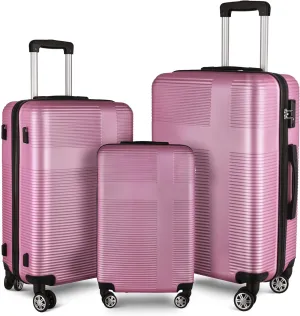 3-Piece Luggage Set, 20" 24" 28" Hard Shell Suitcases with 360 Spinner Wheels, TSA Lock, Durable Scratch-Resistant ABS Travel Luggage (Pink, 3 pcs)