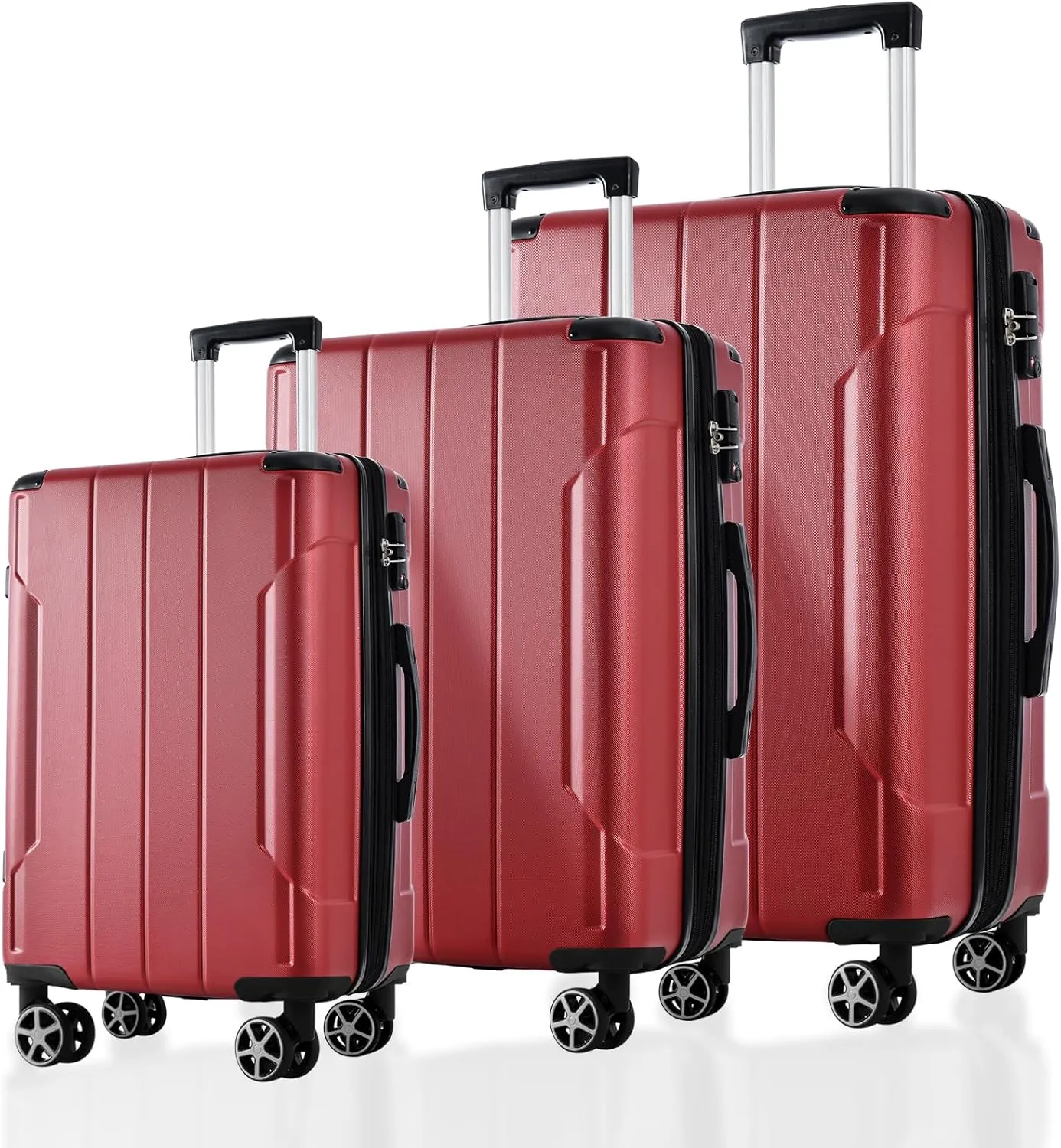 3 Piece Luggage Set Expandable Hard Shell ABS Suitcases with Double Spinner Wheels, Includes 20/24/28 Inch, Red