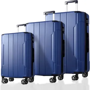 3 Piece Luggage Set, Expandable Hard Shell Suitcases with Double Spinner Wheels, Travel Set (20/24/28 inch, Blue)