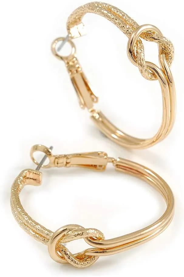 30mm Polished/Textured Knot Hoop Earrings In Gold Tone Metal