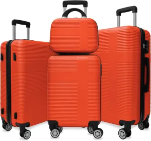 4-Piece Luggage Set, 12'' 20" 24" 28" Hard Shell Suitcases with 360 Spinner Wheels, TSA Lock, Durable Scratch-Resistant ABS Travel Luggage (Orange, 4 pcs)