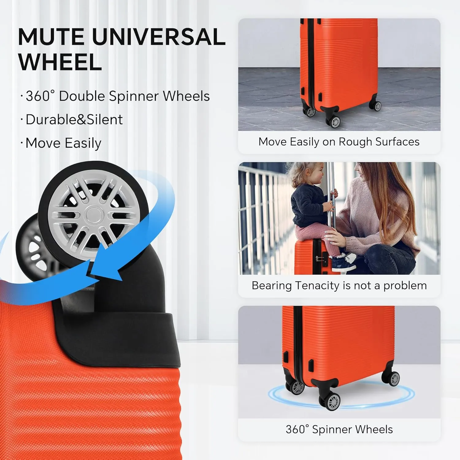 4-Piece Luggage Set, 12'' 20" 24" 28" Hard Shell Suitcases with 360 Spinner Wheels, TSA Lock, Durable Scratch-Resistant ABS Travel Luggage (Orange, 4 pcs)