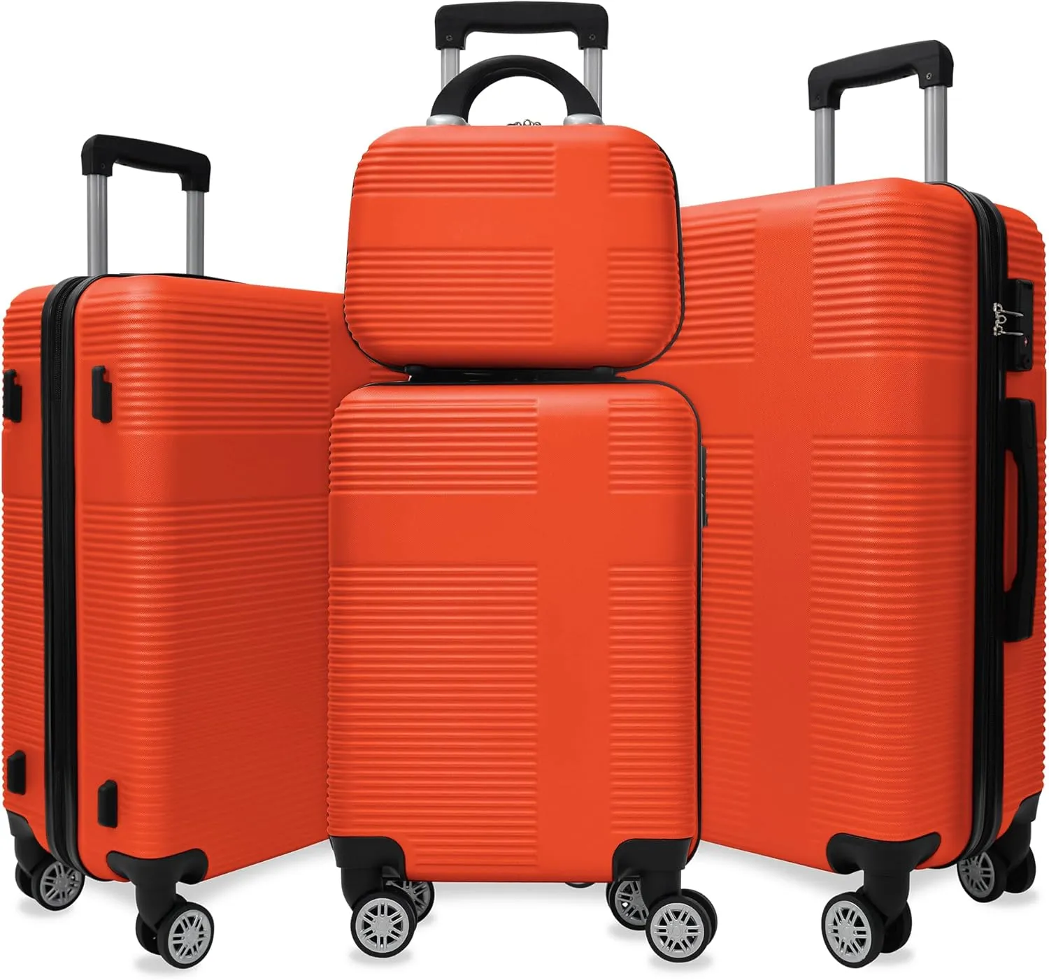 4-Piece Luggage Set, 12'' 20" 24" 28" Hard Shell Suitcases with 360 Spinner Wheels, TSA Lock, Durable Scratch-Resistant ABS Travel Luggage (Orange, 4 pcs)