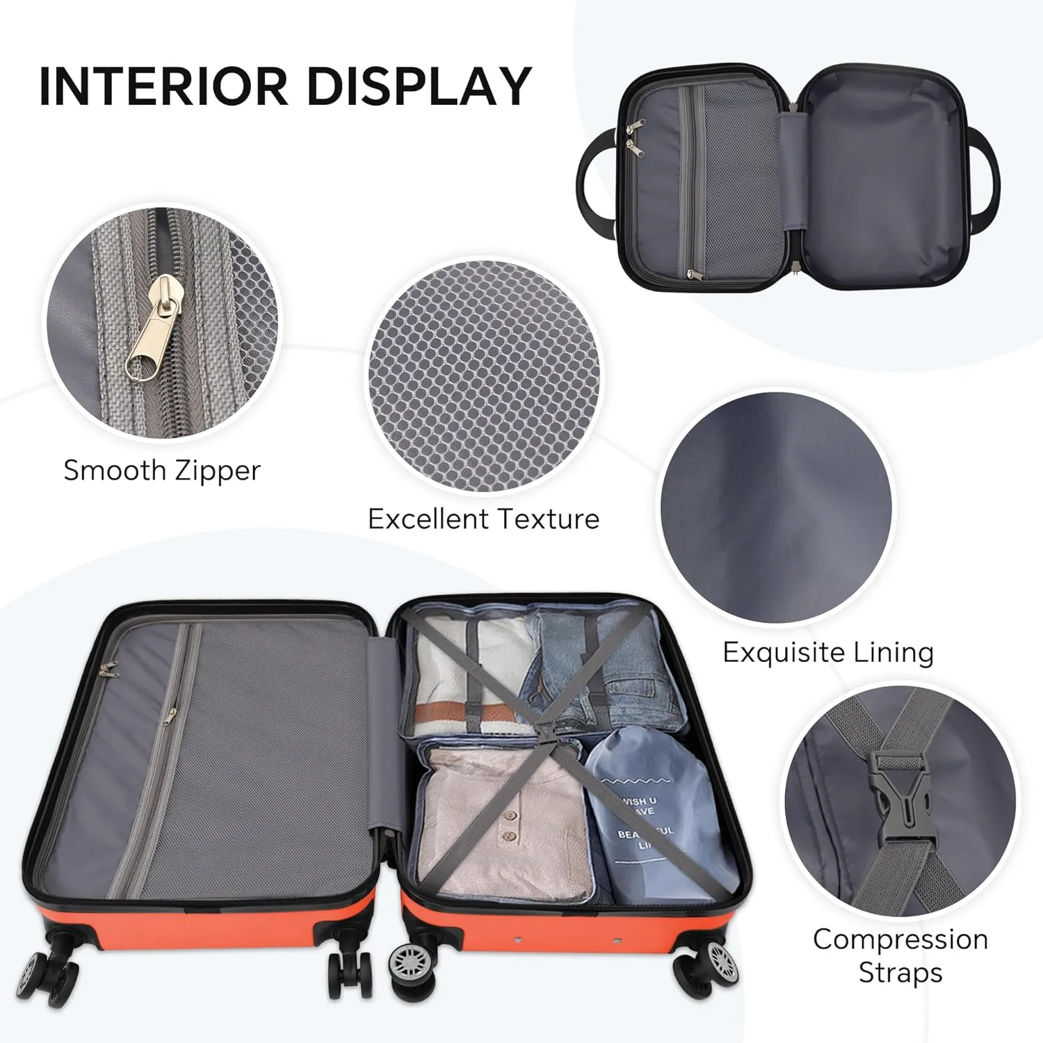 4-Piece Luggage Set, 12'' 20" 24" 28" Hard Shell Suitcases with 360 Spinner Wheels, TSA Lock, Durable Scratch-Resistant ABS Travel Luggage (Orange, 4 pcs)