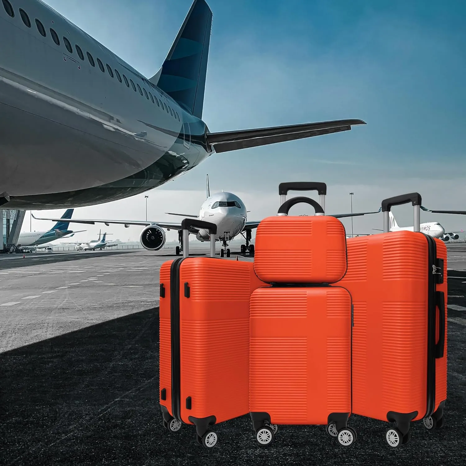 4-Piece Luggage Set, 12'' 20" 24" 28" Hard Shell Suitcases with 360 Spinner Wheels, TSA Lock, Durable Scratch-Resistant ABS Travel Luggage (Orange, 4 pcs)