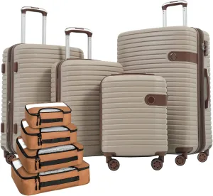 4 Piece Luggage Set, Expandable Hard Shell Suitcase Set with 4 Packing Cubes, Lightweight Travel Luggage, Khaki