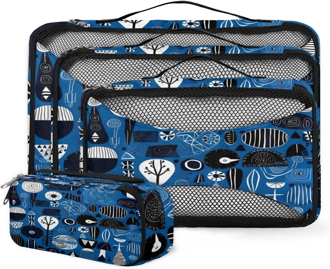 4 Set Packing Cubes for Suitcases, Travel Essentials for Carry on Luggage, Modern Geometry Suitcase Organizers for Clothes Shoes Toiletries Travel Accessories in 4 Sizes - Graffiti