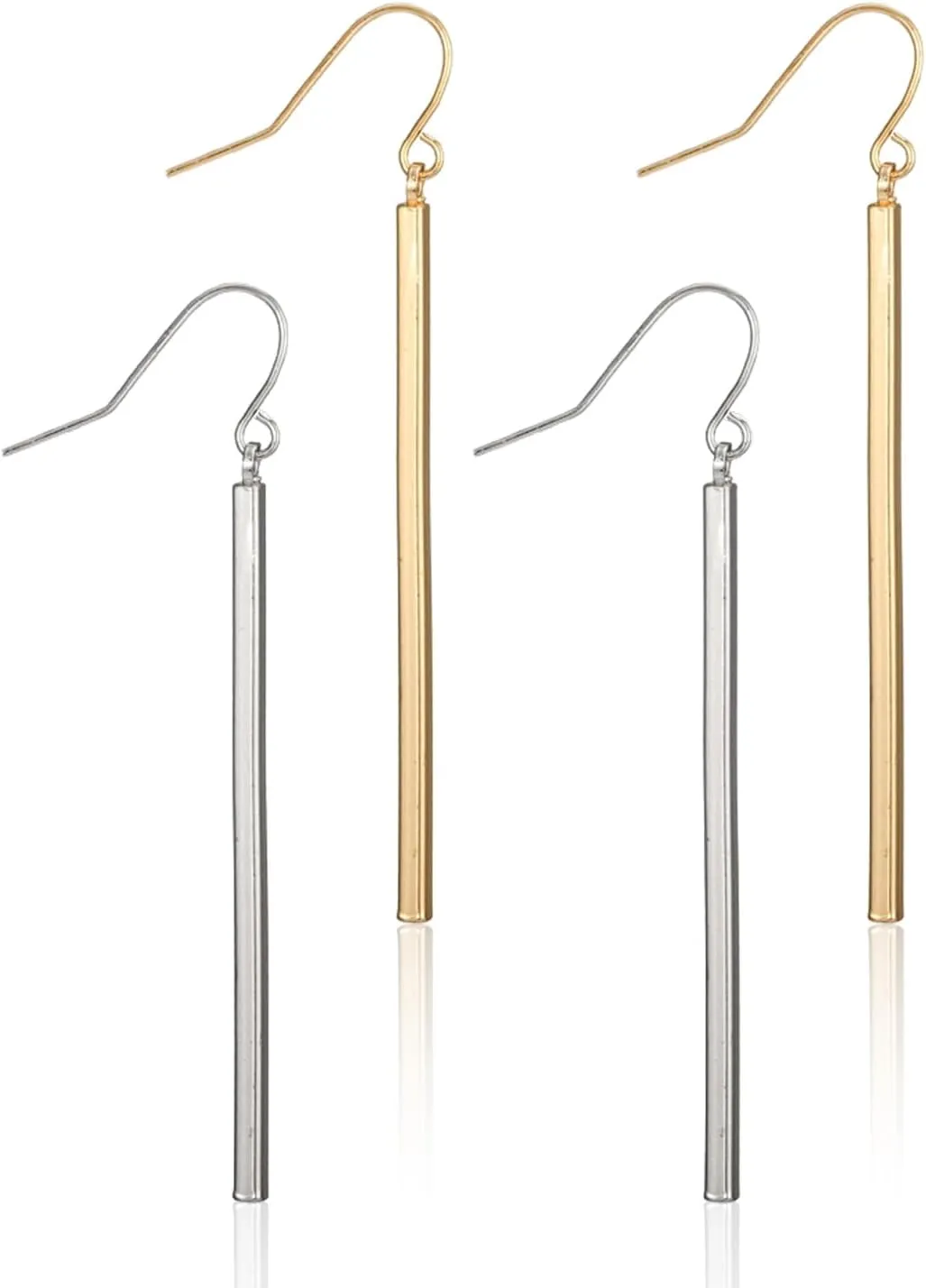 4Pcs 18K Long Earrings for Women Gold Earrings Dangle Delicate Geometric Bar Drop Dangle Earrings Simple Hanging Hoop Earrings Trendy Dripping Leverback Earings Unusual Jewelry Gold Silvery