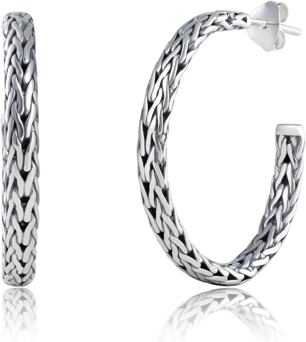 925 Sterling Silver Byzantine Open Back Hoops with Butterfly Pushbacks | Hypoallergenic 925 Sterling Silver Earrings for Women in 25MM, 30MM, 33MM Diameter by MAX   STONE