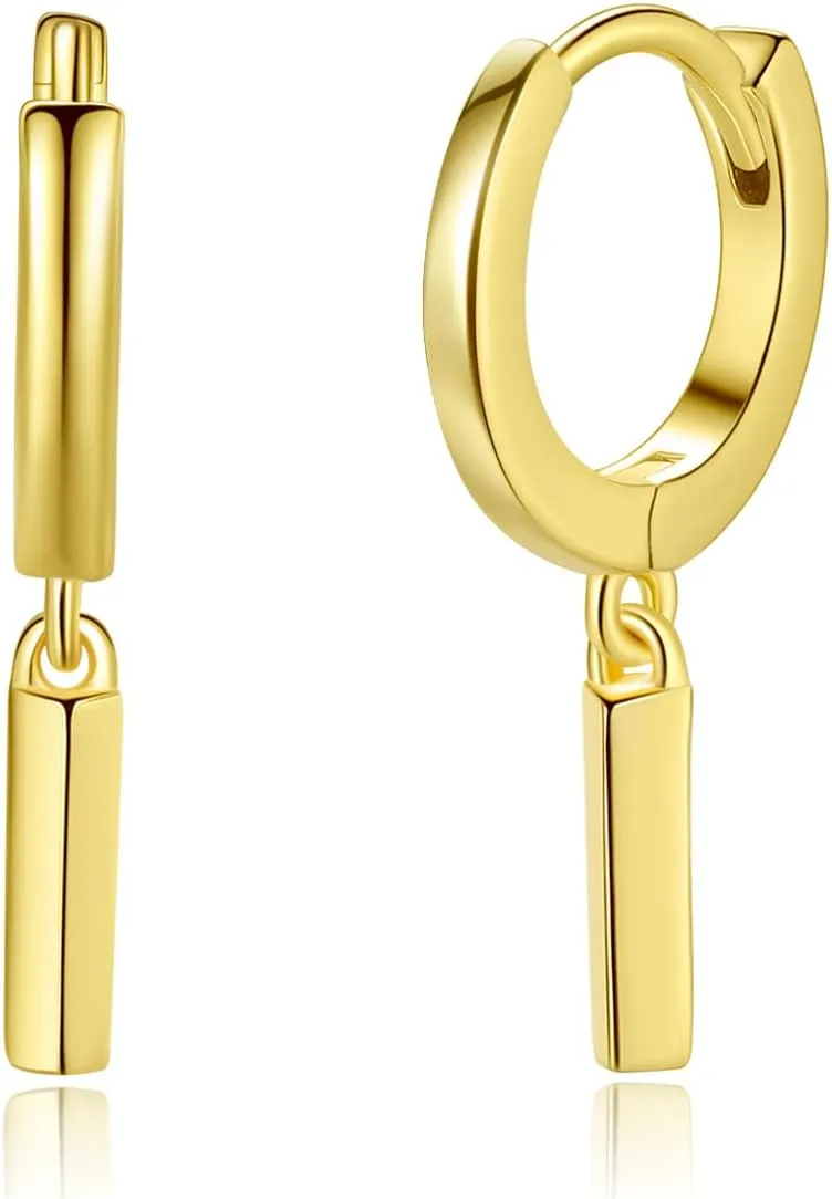 925 Sterling Silver Huggie Hoop Dangle Bar Drop Earrings