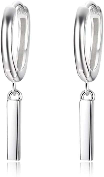 925 Sterling Silver Stick Bar Dangle Hoop Earrings Rectangle Dangling Drop Small Huggie Hoops Earring Hypoallergenic Wrap Cuffs Minimalist Jewelry Gifts for Women Bff