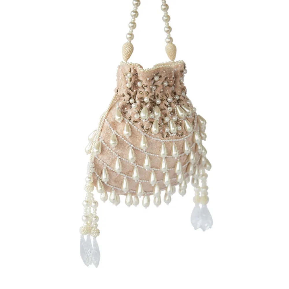 Adora By Ankita Peach Velvet Tear Drop Bag