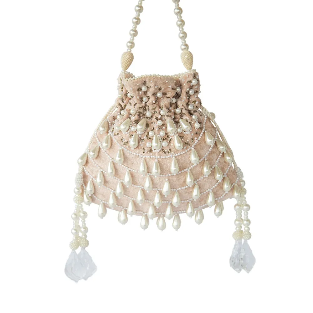 Adora By Ankita Peach Velvet Tear Drop Bag