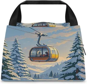 Adult Insulated Bags, Ski Lift With Fir Tree Printed Cooler Bags, Insulated Tote Bags, Grocery Tote Bags