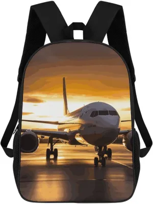 Airplane in The Evening Light Business Laptop Backpack for Women Men 17 Inch Carry on Backpack Waterproof Black Bookbag Fashion Lightweight Backpacks for Travel Hiking Camping Casual Daypack Backpacks