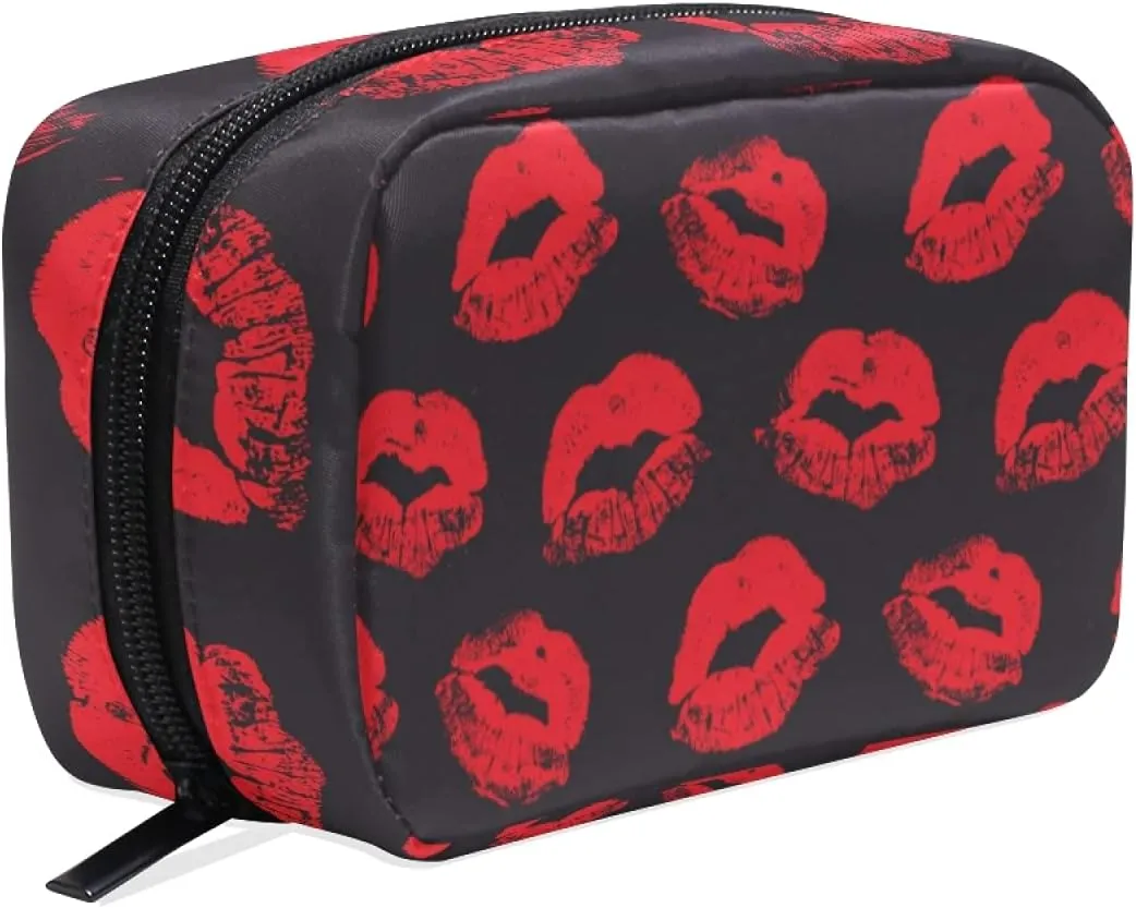 ALAZA Women's Cosmetic Bag Red Lips Kiss Prints Makeup Bag for Travel Cosmetic Pouch Brush Bag