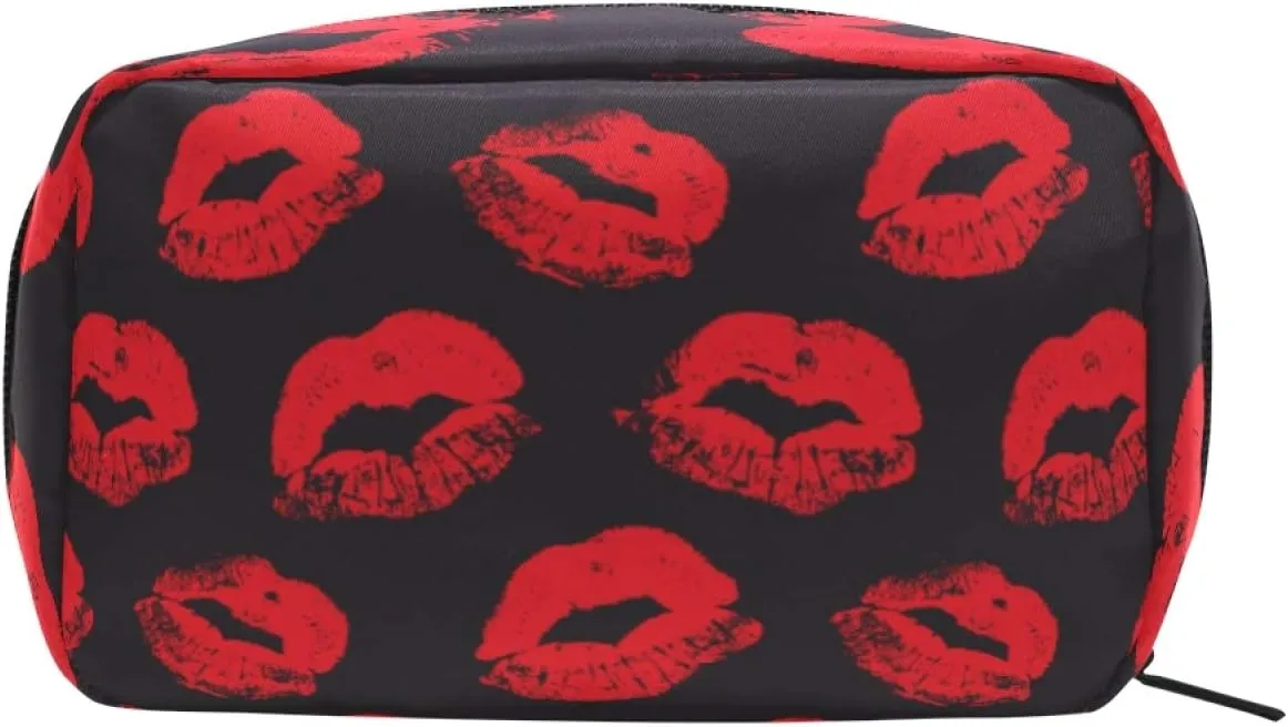 ALAZA Women's Cosmetic Bag Red Lips Kiss Prints Makeup Bag for Travel Cosmetic Pouch Brush Bag