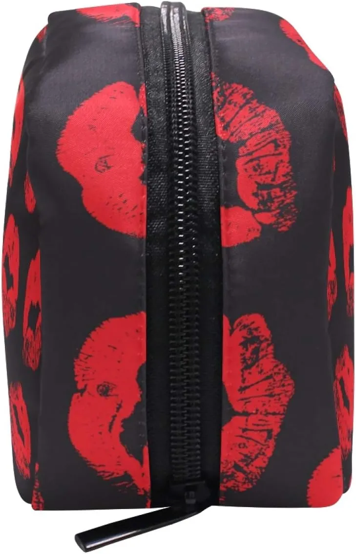ALAZA Women's Cosmetic Bag Red Lips Kiss Prints Makeup Bag for Travel Cosmetic Pouch Brush Bag