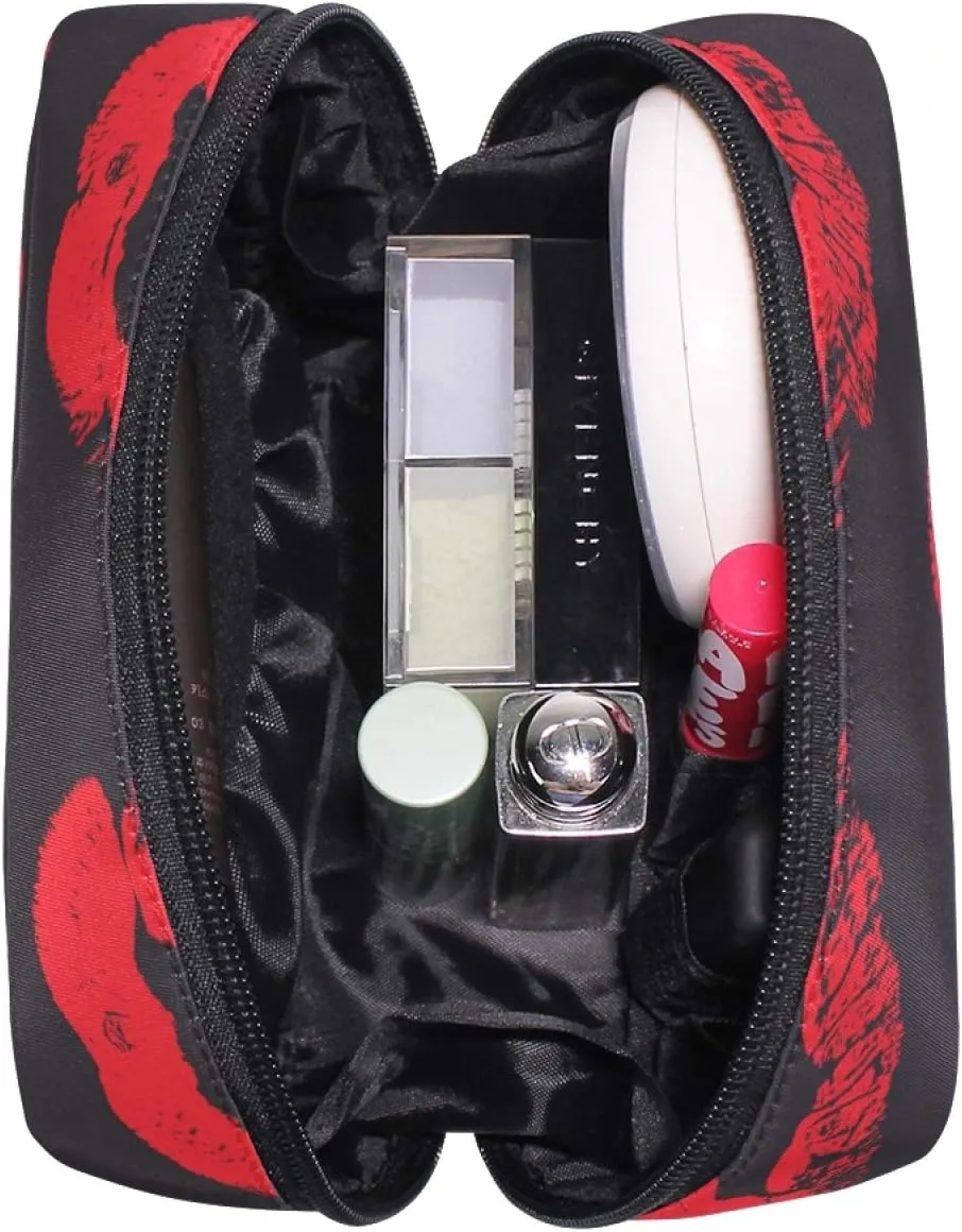 ALAZA Women's Cosmetic Bag Red Lips Kiss Prints Makeup Bag for Travel Cosmetic Pouch Brush Bag