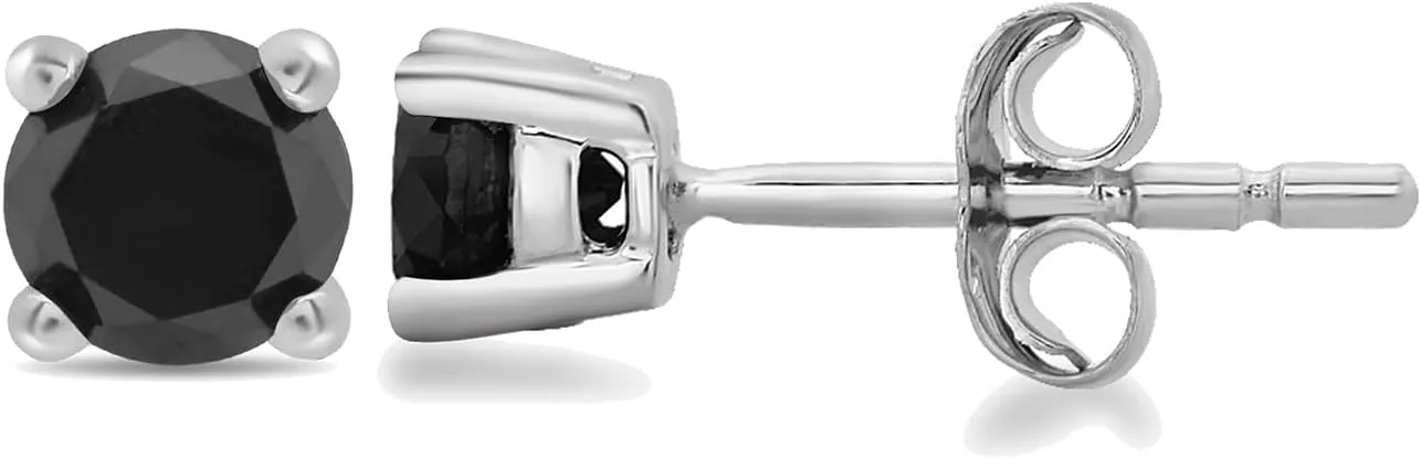 Amazon Essentials 0.5 to 2 Carats Round Black Diamonds, 10K White Gold, Stud Earrings - Stud Earrings for Women.