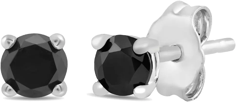 Amazon Essentials 0.5 to 2 Carats Round Black Diamonds, 10K White Gold, Stud Earrings - Stud Earrings for Women.