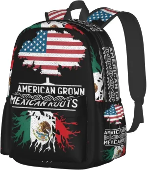 American Mexican Mexico Flag Mexican Roots Laptop Backpack Work Travel Backpacks Business Rucksack Casual Outdoor Daypack with Adjustable Strap Bags for Sports Office Gym Hiking