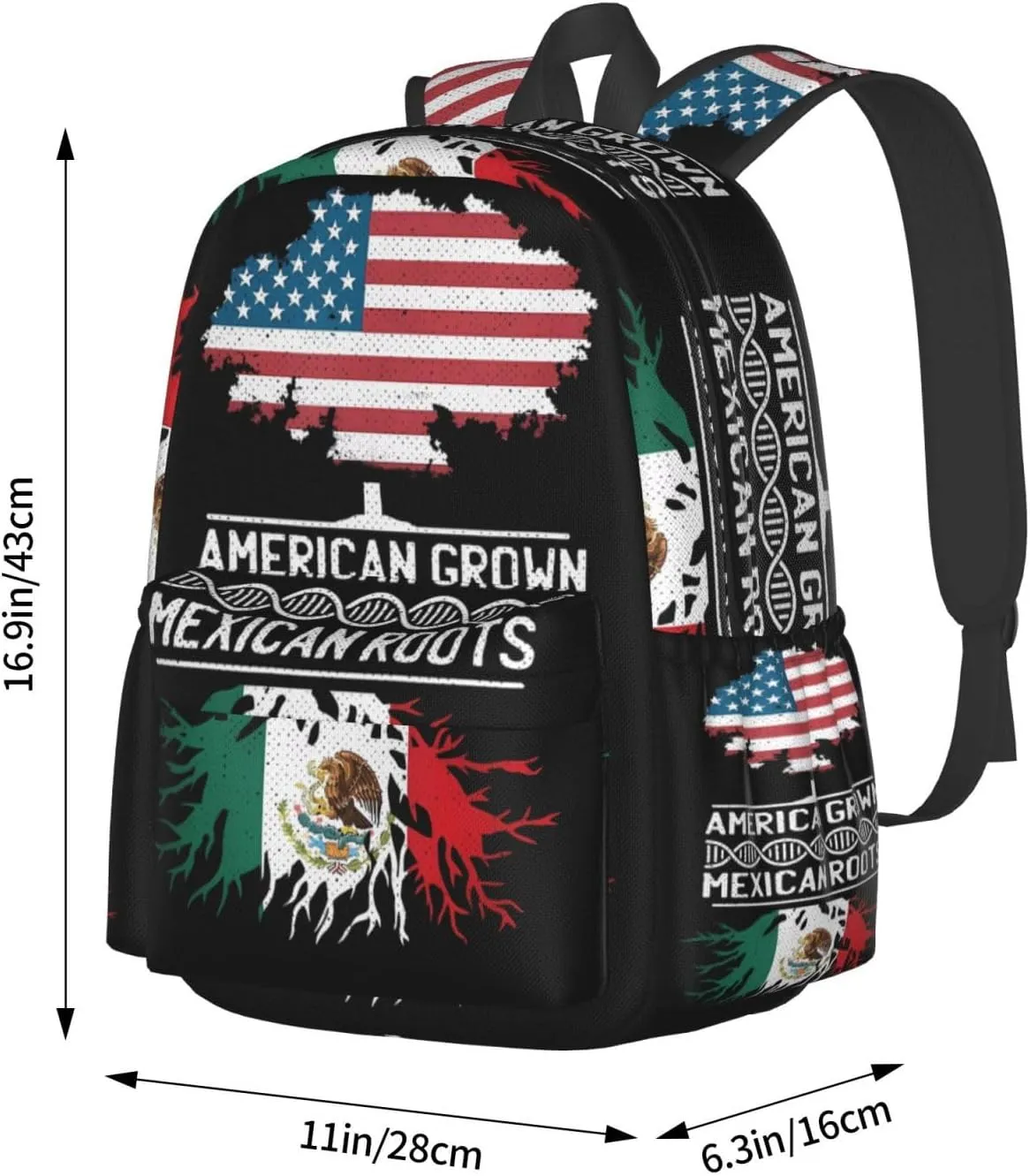 American Mexican Mexico Flag Mexican Roots Laptop Backpack Work Travel Backpacks Business Rucksack Casual Outdoor Daypack with Adjustable Strap Bags for Sports Office Gym Hiking