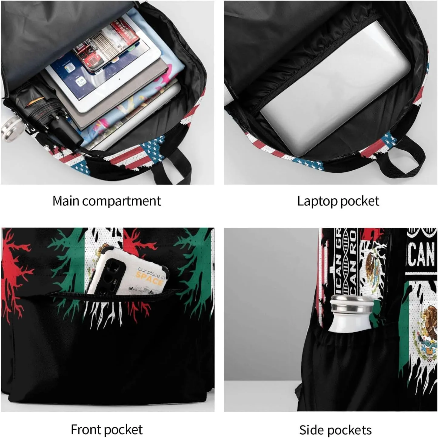 American Mexican Mexico Flag Mexican Roots Laptop Backpack Work Travel Backpacks Business Rucksack Casual Outdoor Daypack with Adjustable Strap Bags for Sports Office Gym Hiking