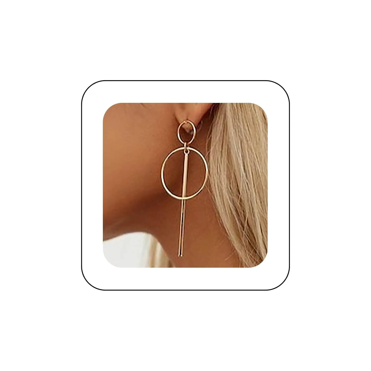 Andelaisi Punk Circle Stick Drop Earrings Large Circle Dangle Earrings Gold Bar Drop Studs Earrings Vintage Hollow Circle Earrings Geometric Circle Bar Earrings Jewelry for Women
