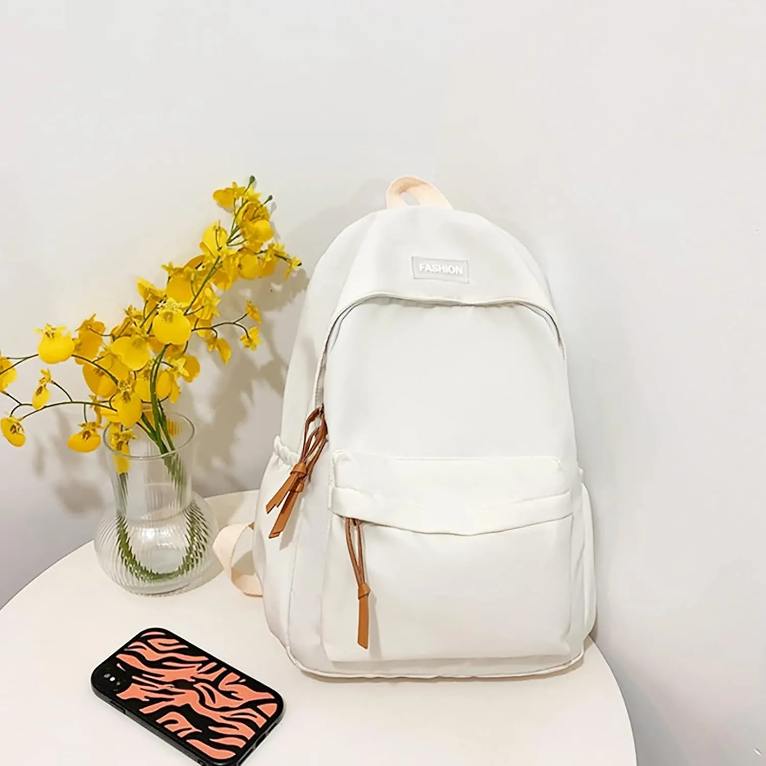 Anti Theft Backpack with Secured Zipper Adjustable Shoulder Strap Backpacks Anti Theft Crossbody Bags for Women(White)