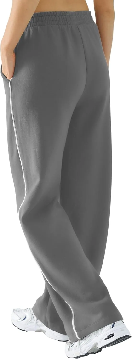 Baggy Sweatpants for Women, Comfy Straight Wide Leg Fleece Elastic Waist, Women's Workout Casual Lounge Ladies Pants