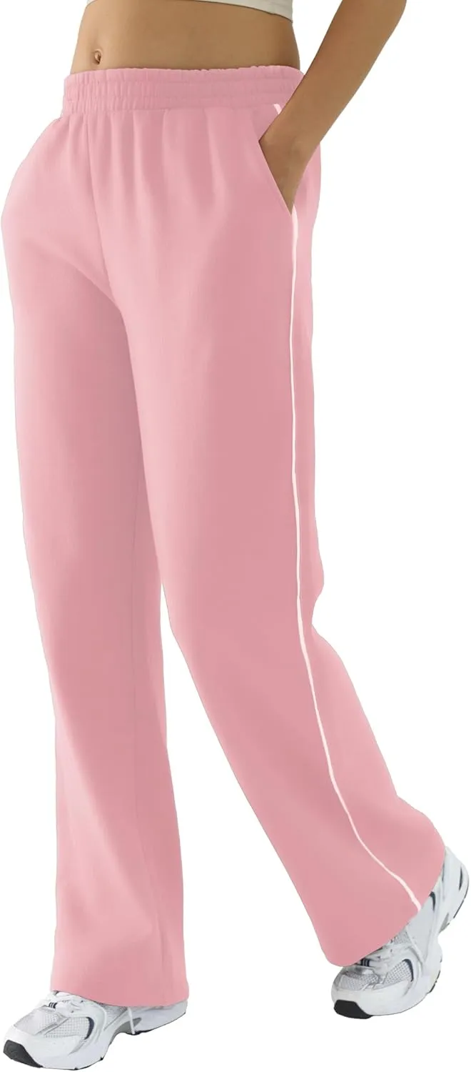 Baggy Sweatpants for Women, Comfy Straight Wide Leg Fleece Elastic Waist, Women's Workout Casual Lounge Ladies Pants