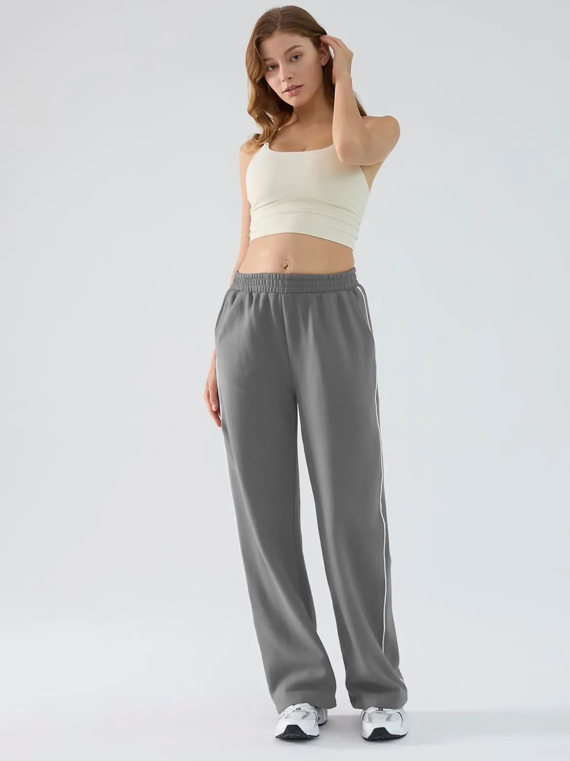 Baggy Sweatpants for Women, Comfy Straight Wide Leg Fleece Elastic Waist, Women's Workout Casual Lounge Ladies Pants