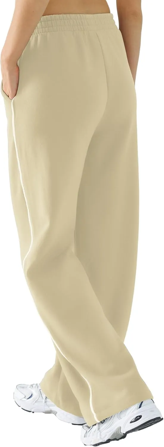 Baggy Sweatpants for Women, Comfy Straight Wide Leg Fleece Elastic Waist, Women's Workout Casual Lounge Ladies Pants