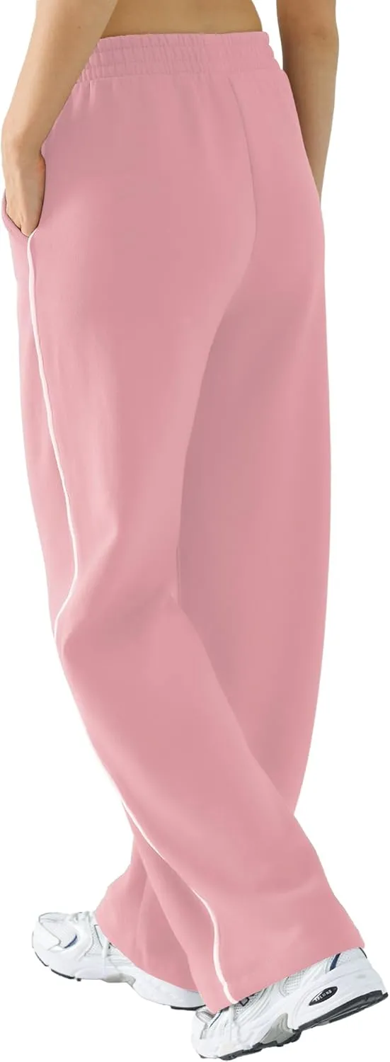 Baggy Sweatpants for Women, Comfy Straight Wide Leg Fleece Elastic Waist, Women's Workout Casual Lounge Ladies Pants