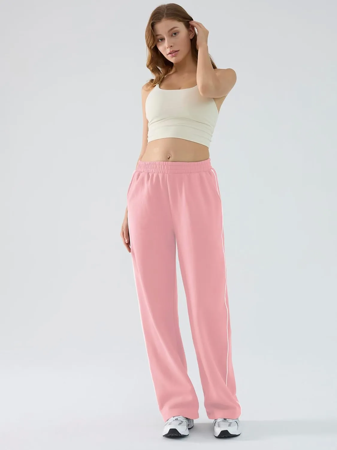 Baggy Sweatpants for Women, Comfy Straight Wide Leg Fleece Elastic Waist, Women's Workout Casual Lounge Ladies Pants