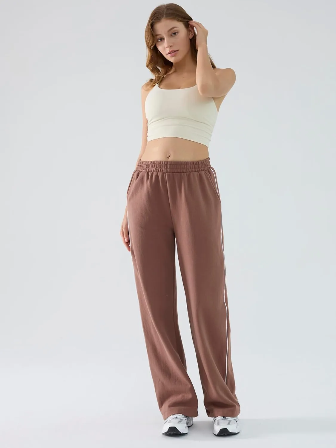 Baggy Sweatpants for Women, Comfy Straight Wide Leg Fleece Elastic Waist, Women's Workout Casual Lounge Ladies Pants