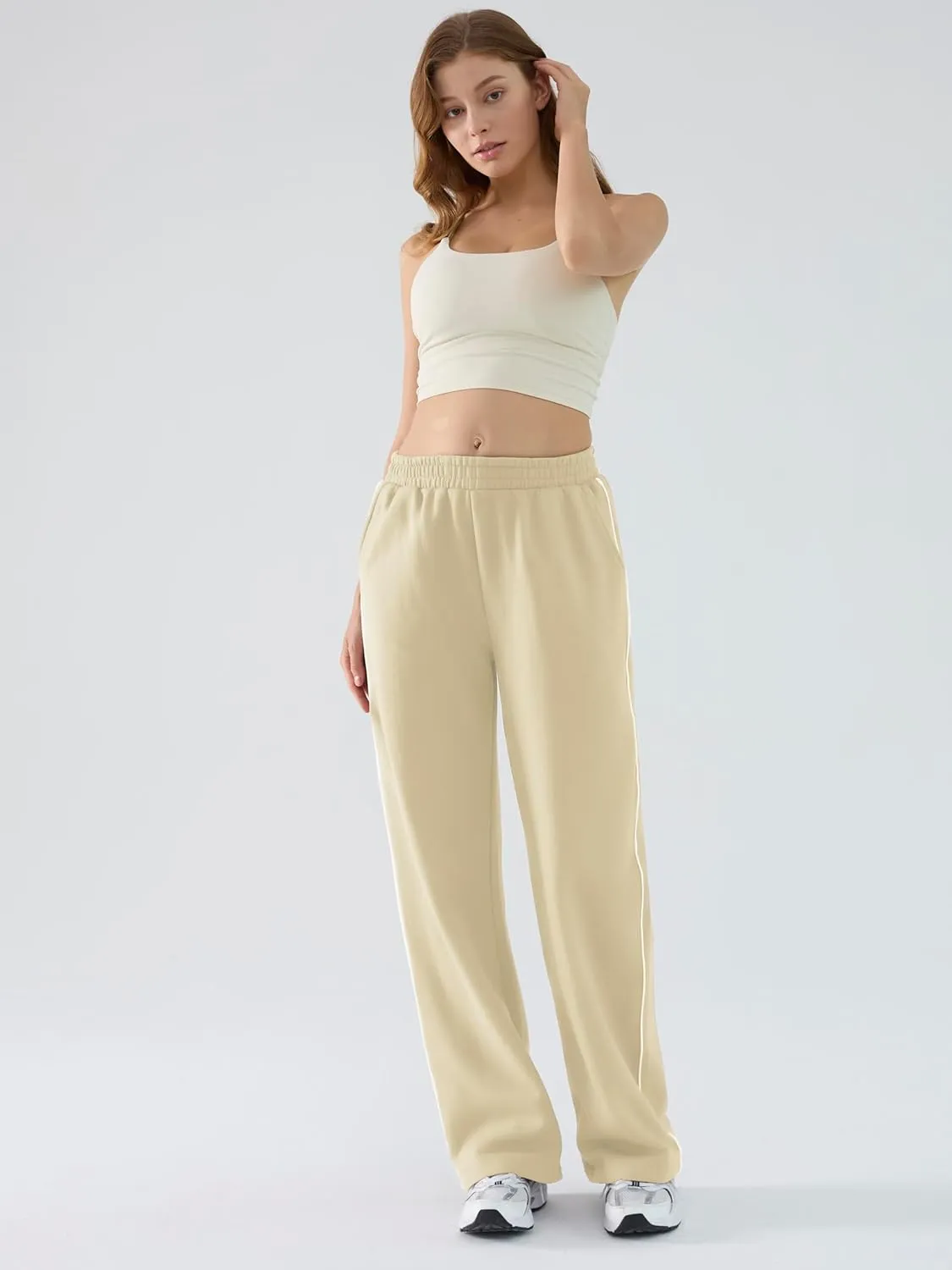Baggy Sweatpants for Women, Comfy Straight Wide Leg Fleece Elastic Waist, Women's Workout Casual Lounge Ladies Pants