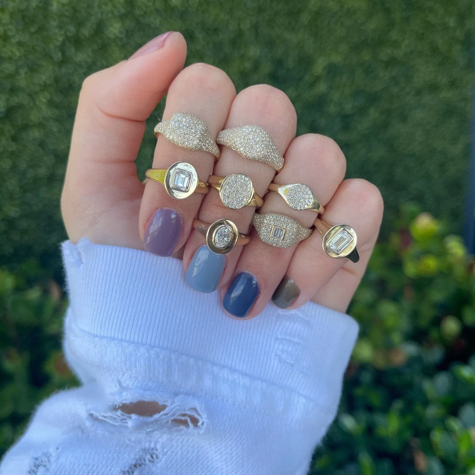 Baguette Center Pave Signet Ring