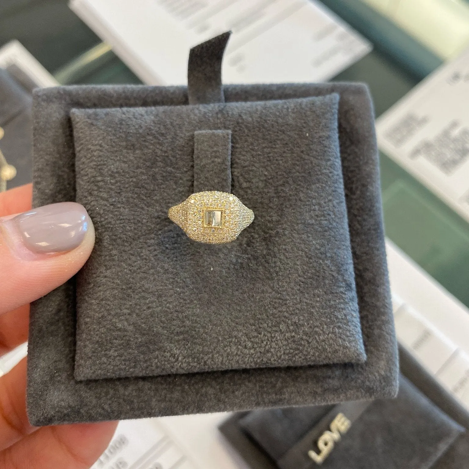 Baguette Center Pave Signet Ring