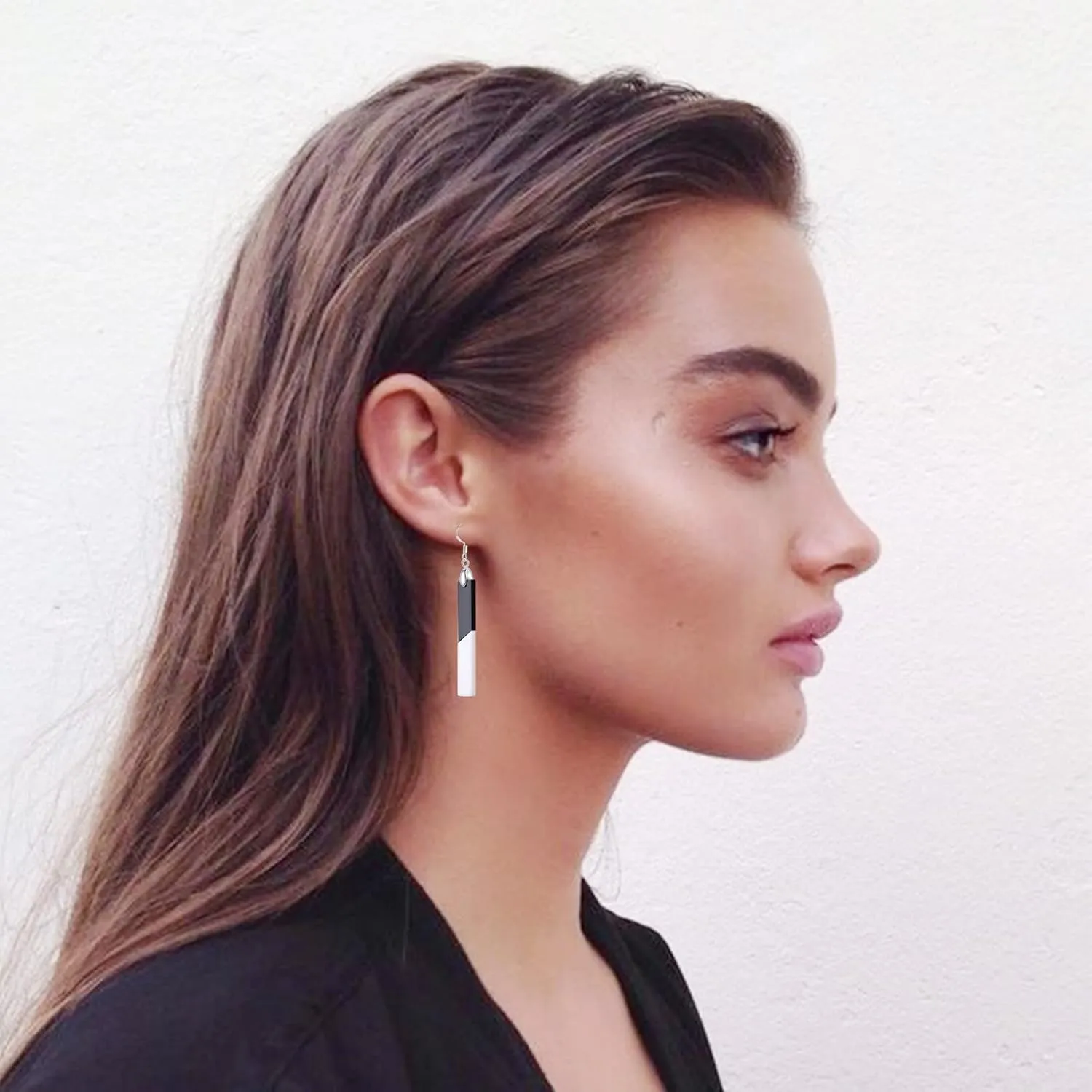 Bar Earrings For Women Minimalist Hypoallergenic for Sensitive Ear with Sterling Silver Hook, Trendy Simple Unique Black and White Dangling Cute Chic Drop Dangle Earrings