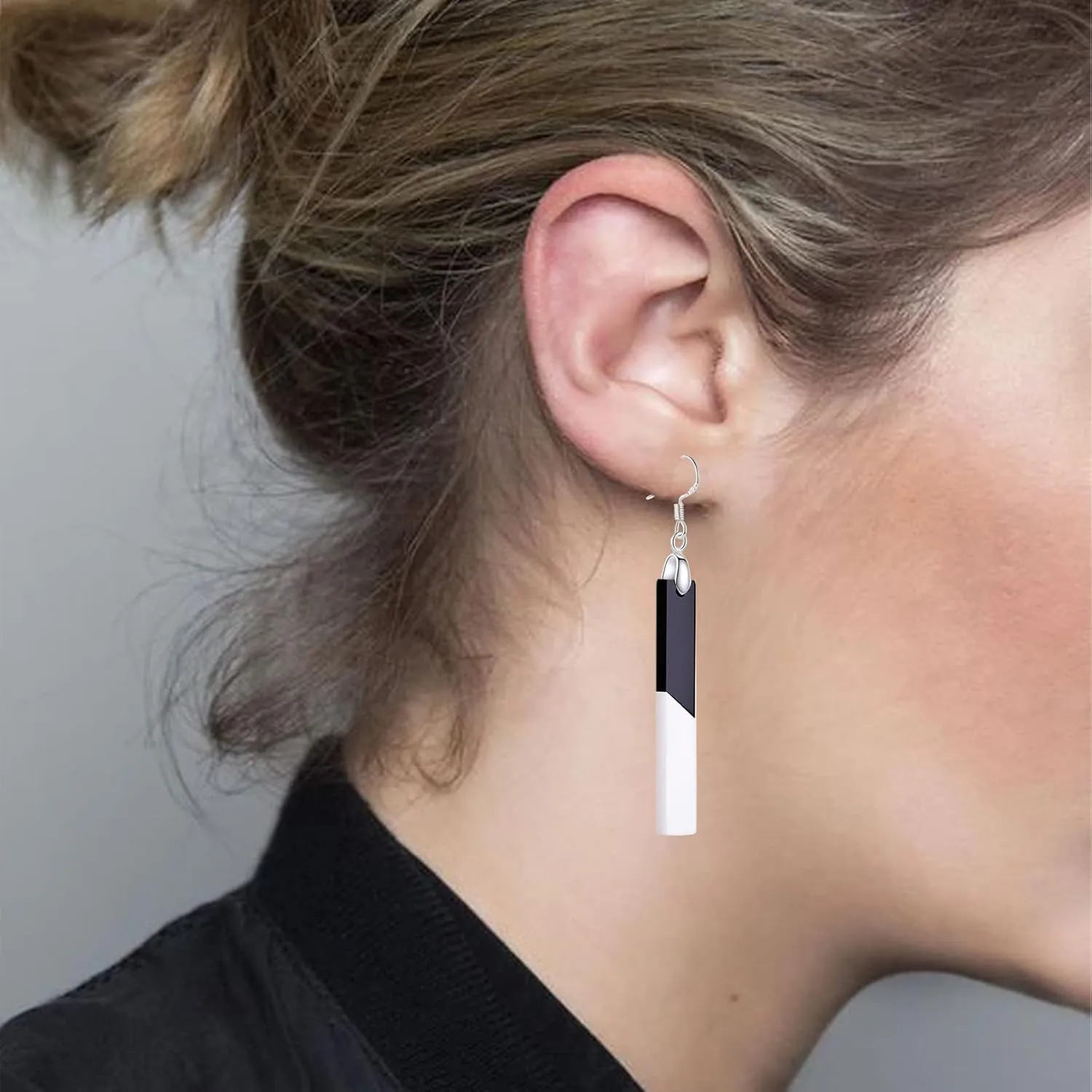 Bar Earrings For Women Minimalist Hypoallergenic for Sensitive Ear with Sterling Silver Hook, Trendy Simple Unique Black and White Dangling Cute Chic Drop Dangle Earrings