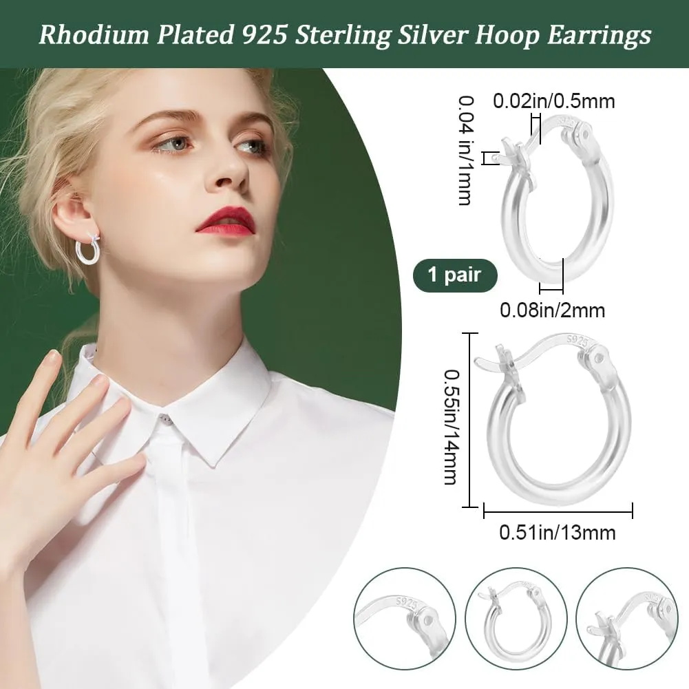 Beebeecraft 1 Box 1 Pair 925 Sterling Silver Hoop Earrings Small Hypoallergenic Huggie Hoop Earrings for Women