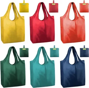 BeeGreen Reusable Grocery Bags Reusable Shopping 6 Pack Xlarge 50LBS Collapsible Bags with Pouch, Machine Washable Lightweight Polyester Tote Bags Kitchen Groceries Bags Yellow Orange Green