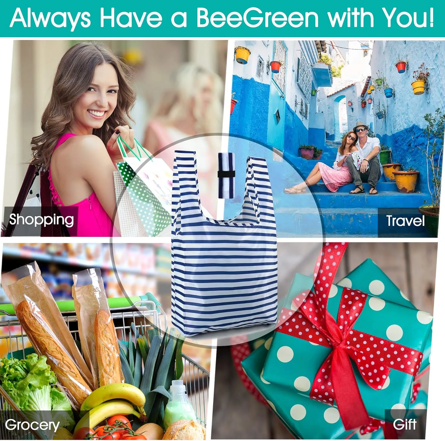 BeeGreen Reusable Grocery Shopping Bags Groceries Totes 12 Pack 50LBS Foldable Fashion Bags w small bag Geometry Large Grocery Bags w handles Bulk Washable Heavy Duty Polyester Fabric Cloth