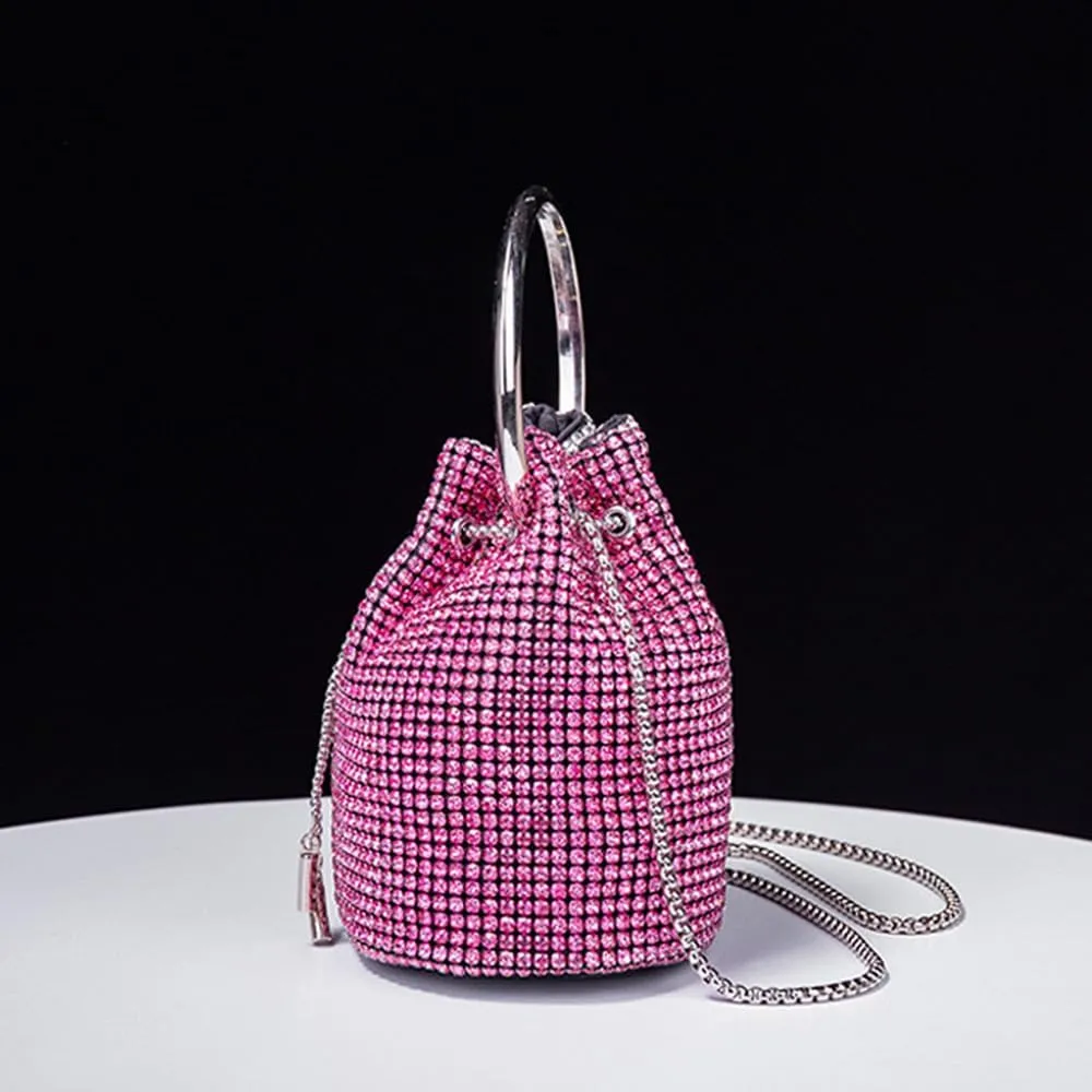 Bling Evening Handbag Rhinestone Drawstring Shoulder Bucket Purse Diamond Clutch Purse Party Wedding Shopping