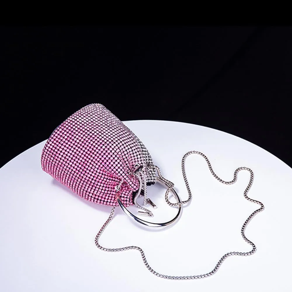 Bling Evening Handbag Rhinestone Drawstring Shoulder Bucket Purse Diamond Clutch Purse Party Wedding Shopping